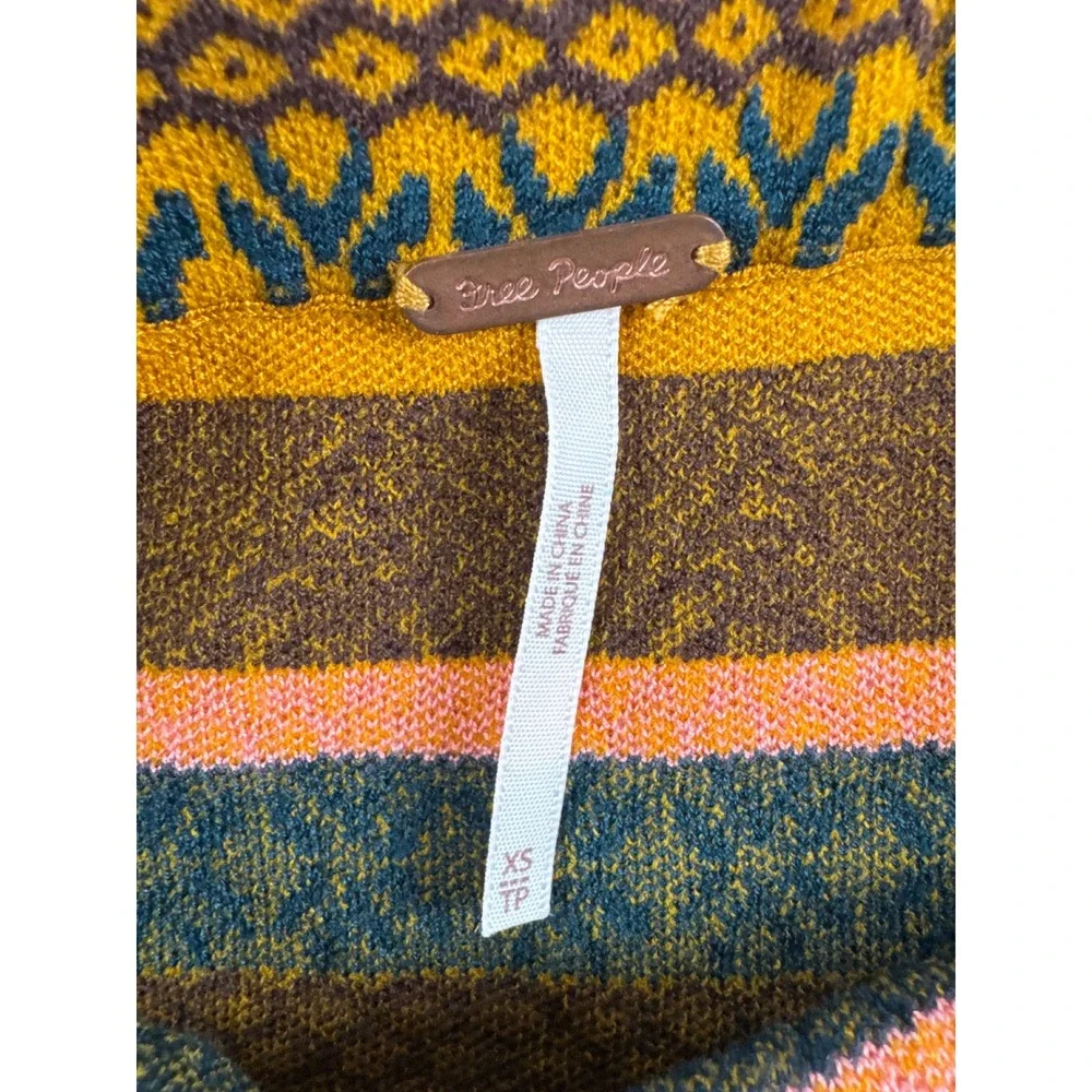 Free People Womens XS Mustard Yellow Fair Isle Knit Mini Skirt Geometric Boho